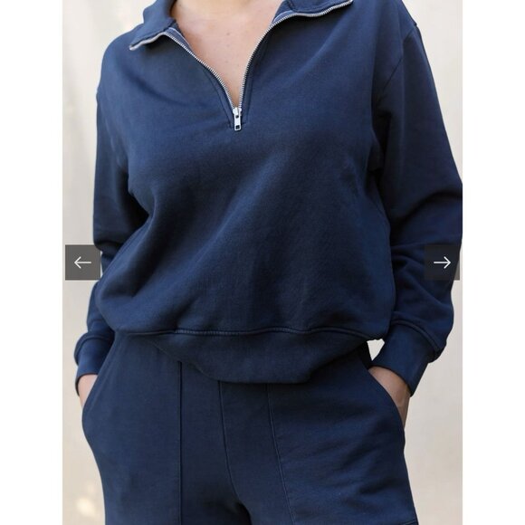 Mate The Label Organic Fleece Half Zip Sweatshirt Midnight NWT X-Small - Picture 2 of 9
